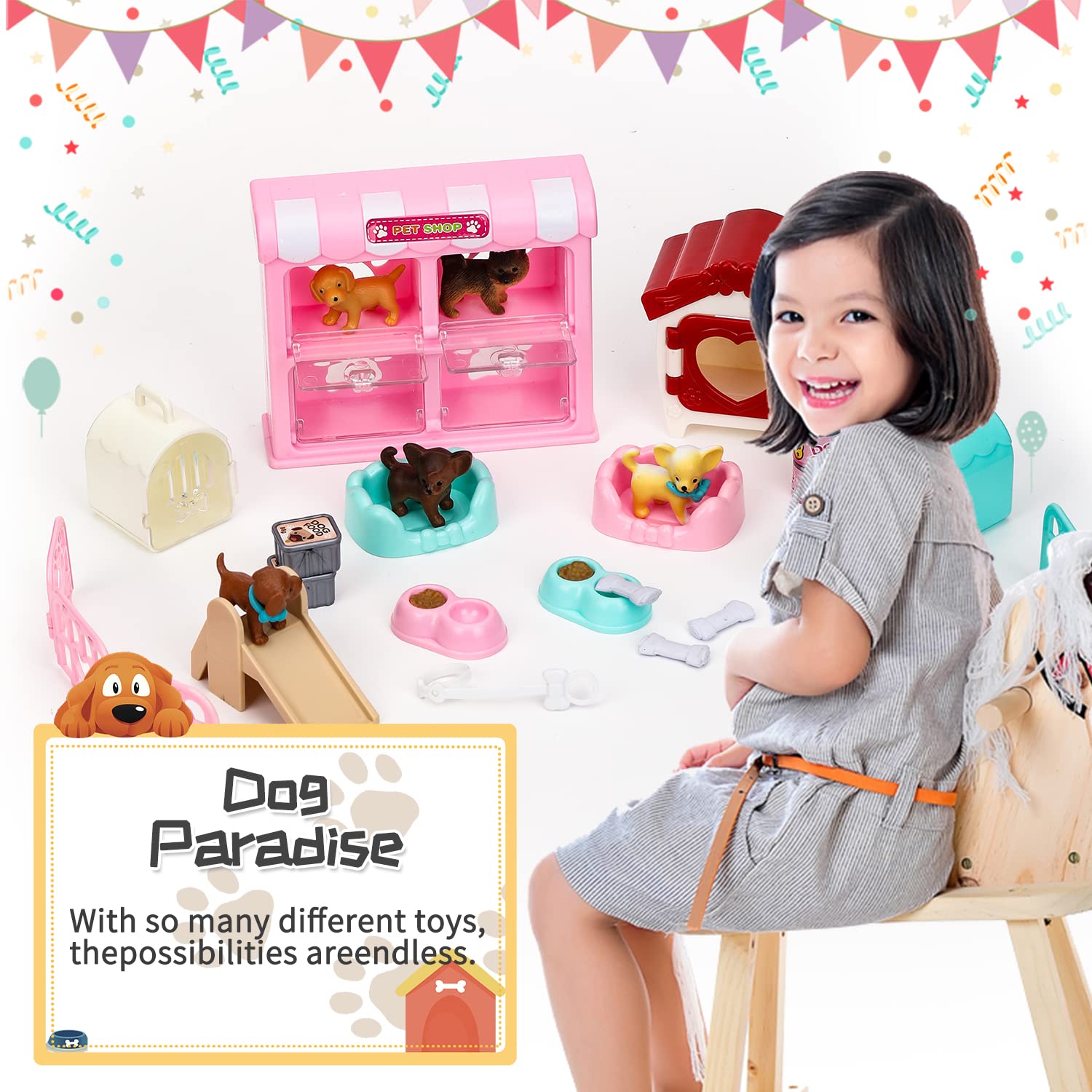TQQFUN pet care center playset features realistic puppies for nurturing roleplay