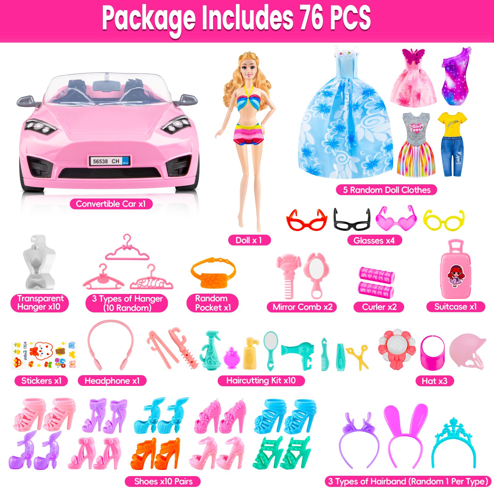 TQRAZ doll convertible car for pretend driving adventures