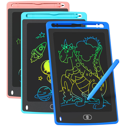 TQU 3 Pack LCD tablets, front view, bright colors spark creative drawing.