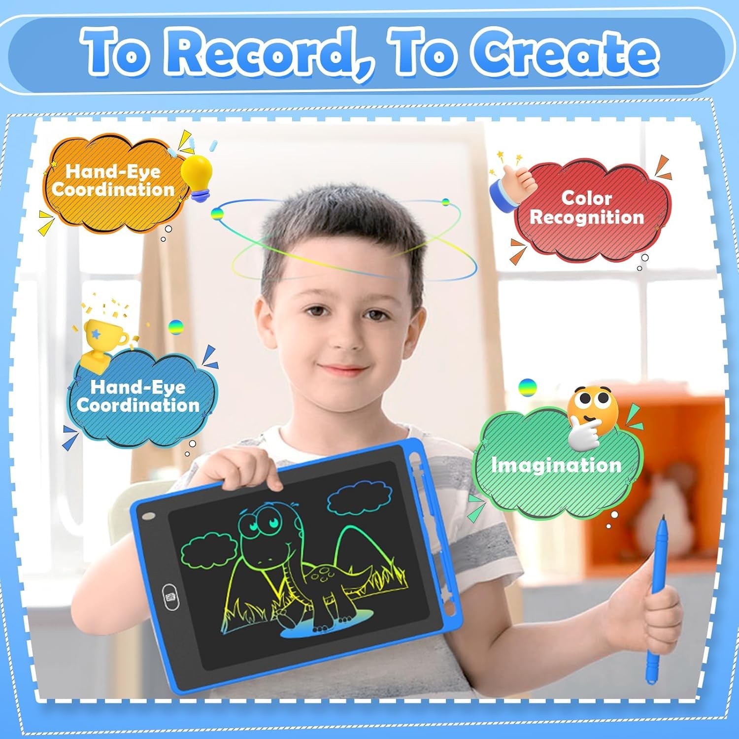 TQU 8.5-inch colorful LCD doodle board with vibrant display for kids.