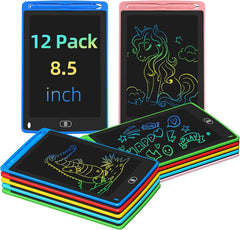 TQU Party Favor 12-pack LCD tablets show bright colors for creative drawing.