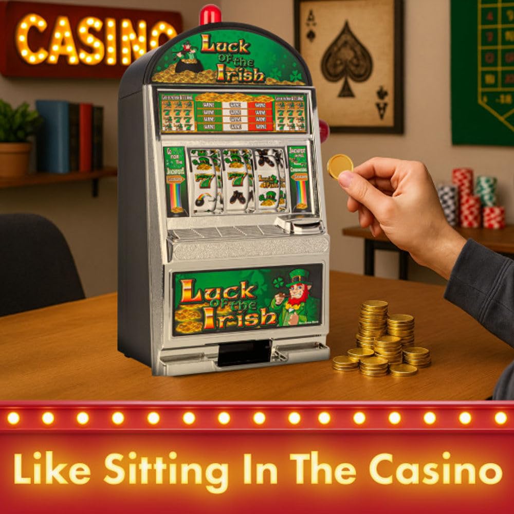 Trademark Poker Luck of the Irish slot back panel open showing world coin compatibility.