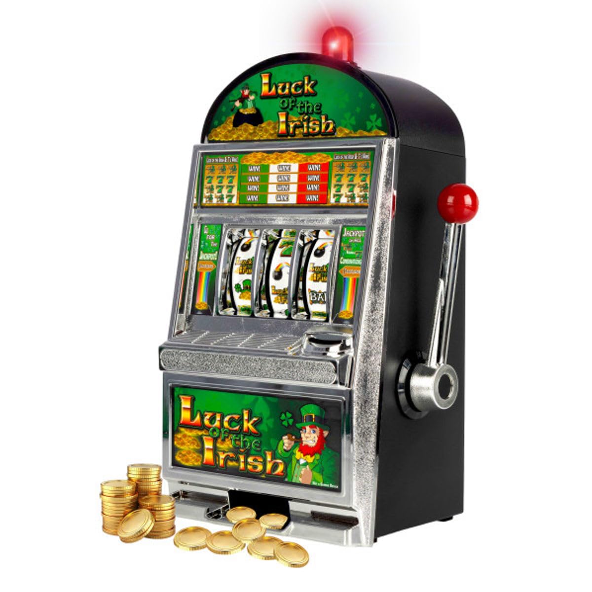 Trademark Poker Luck of the Irish slot front view with flashing jackpot lights for home casino vibes.