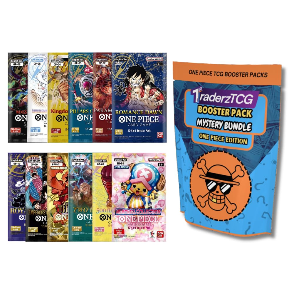 TraderzTCG One Piece TCG English booster bundle with four packs for strategic gameplay