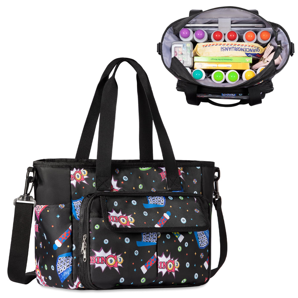 Trahzia Bingo Bag front view with organized pockets for easy game setup