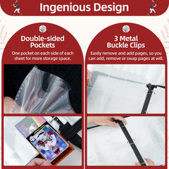 Traier binder opened to 9-pocket pages for easy access