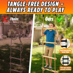 Trailblaze kids climbing the ladder in a treehouse setup
