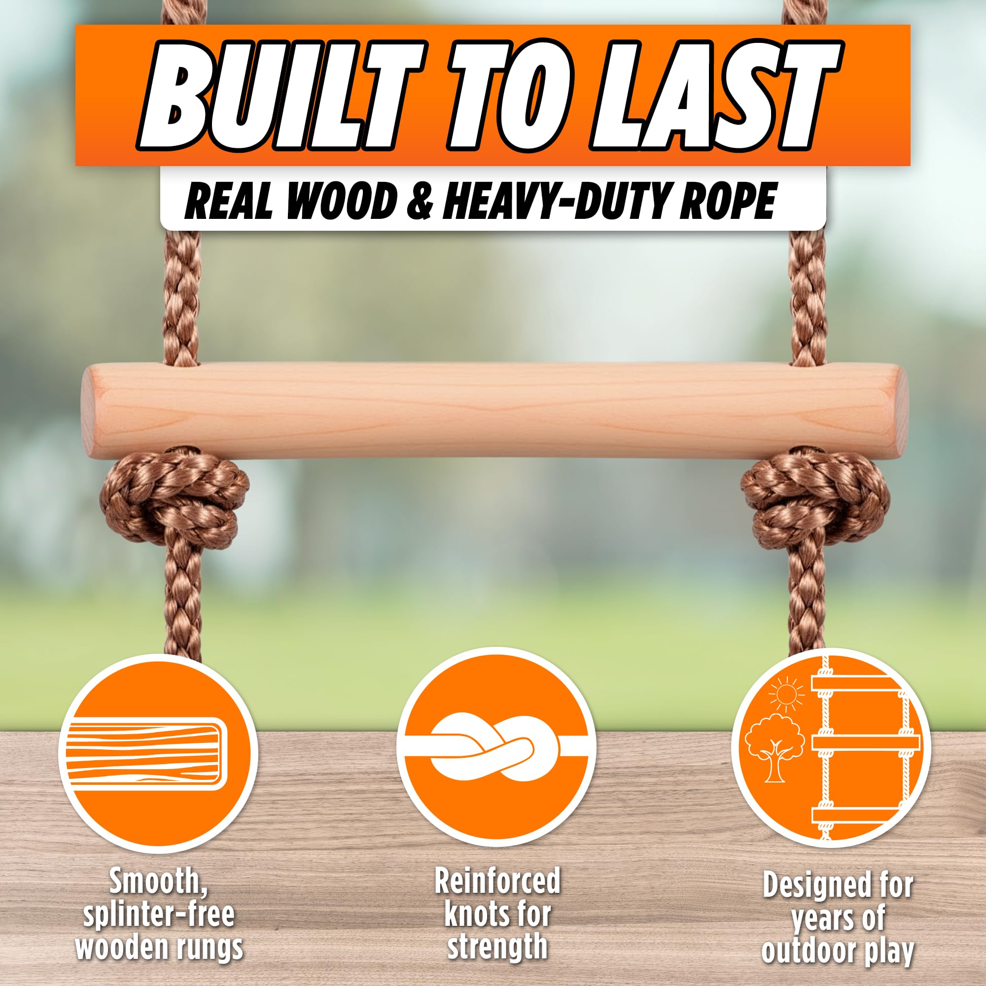 Trailblaze close-up of beechwood rungs showing smooth, splinter-free grip