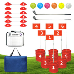 TrailMlix Golf Bucket: 6-hole course setup for backyard fun and friendly competition.