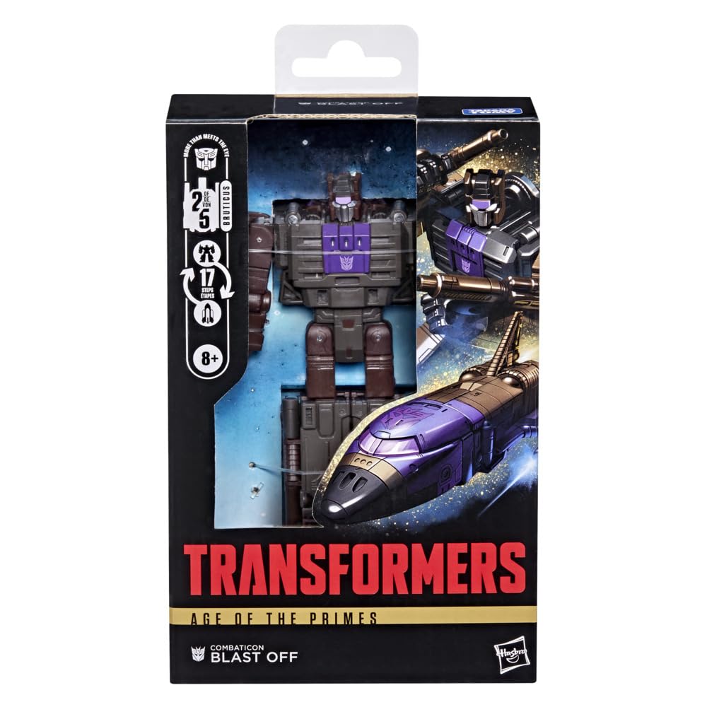 Transformers Blast Off 17-step conversion for engaging transformation play.