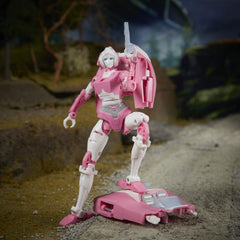Front view of Transformers Arcee highlighting color and detail