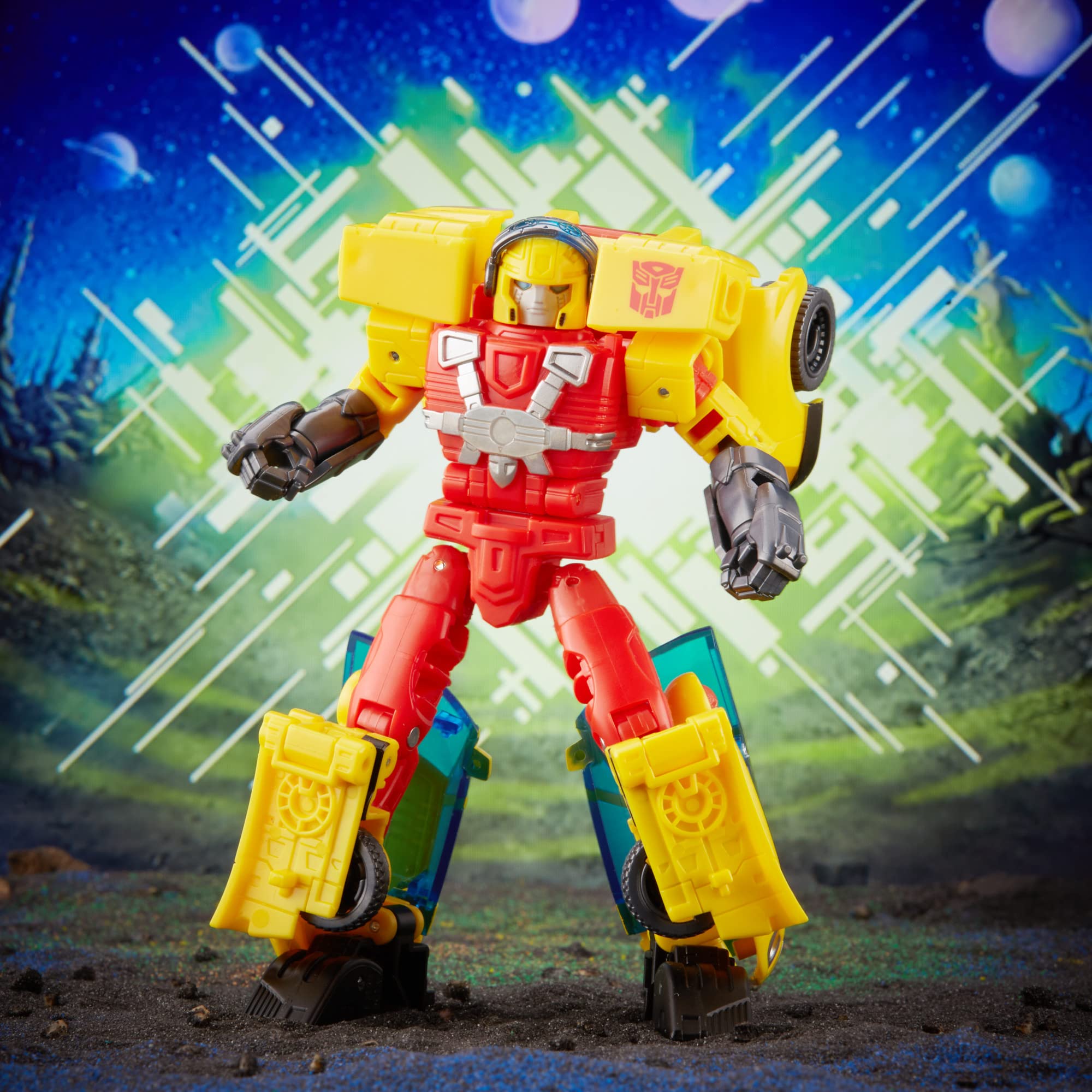 Transformers Armada Hot Shot double-barreled blaster attached in both modes.
