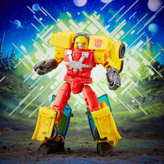 Transformers Armada Hot Shot double-barreled blaster attached in both modes.