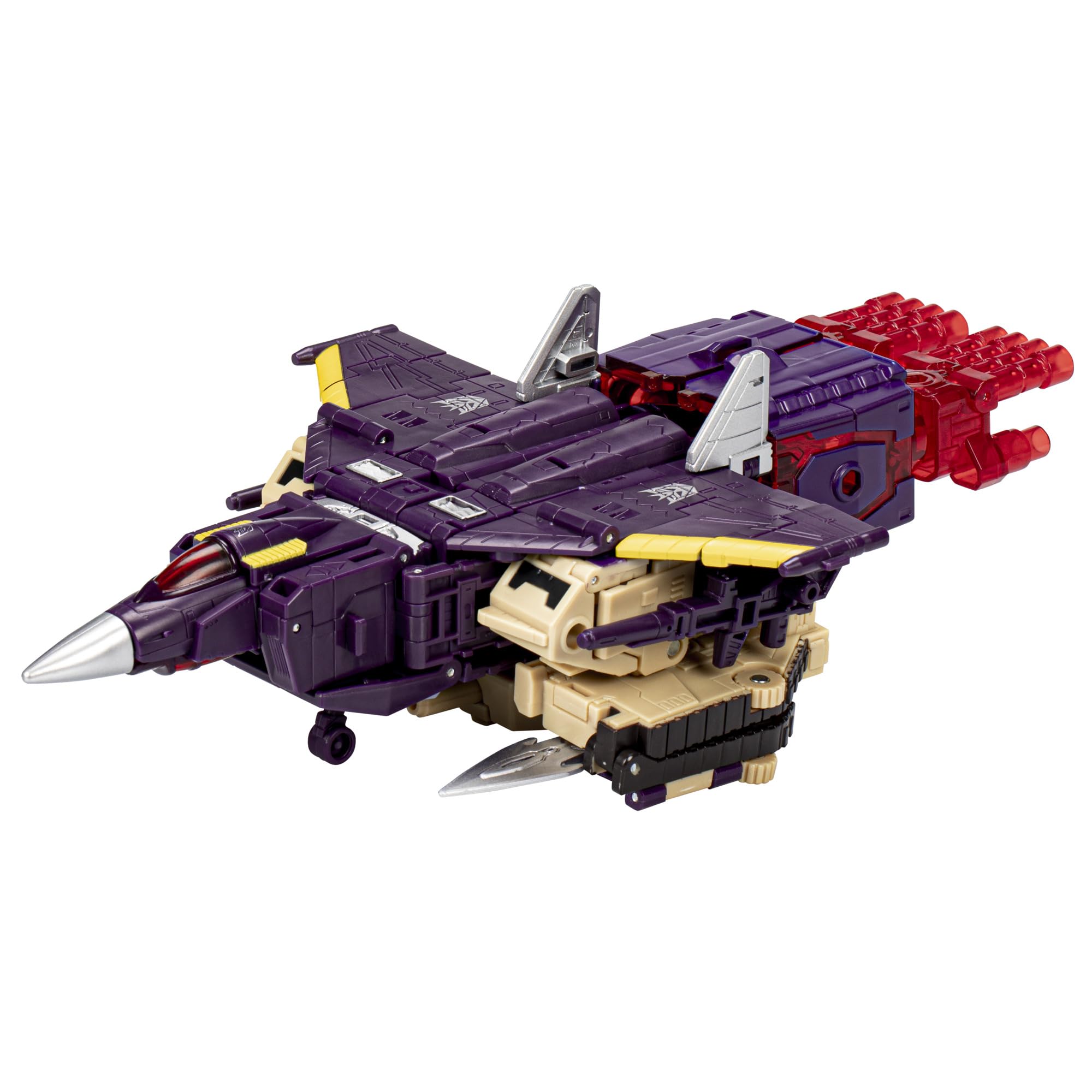 Transformers Blitzwing jet mode showcases fast, flight-inspired display.