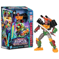 Bludgeon robot in mid transformation pose for dynamic play