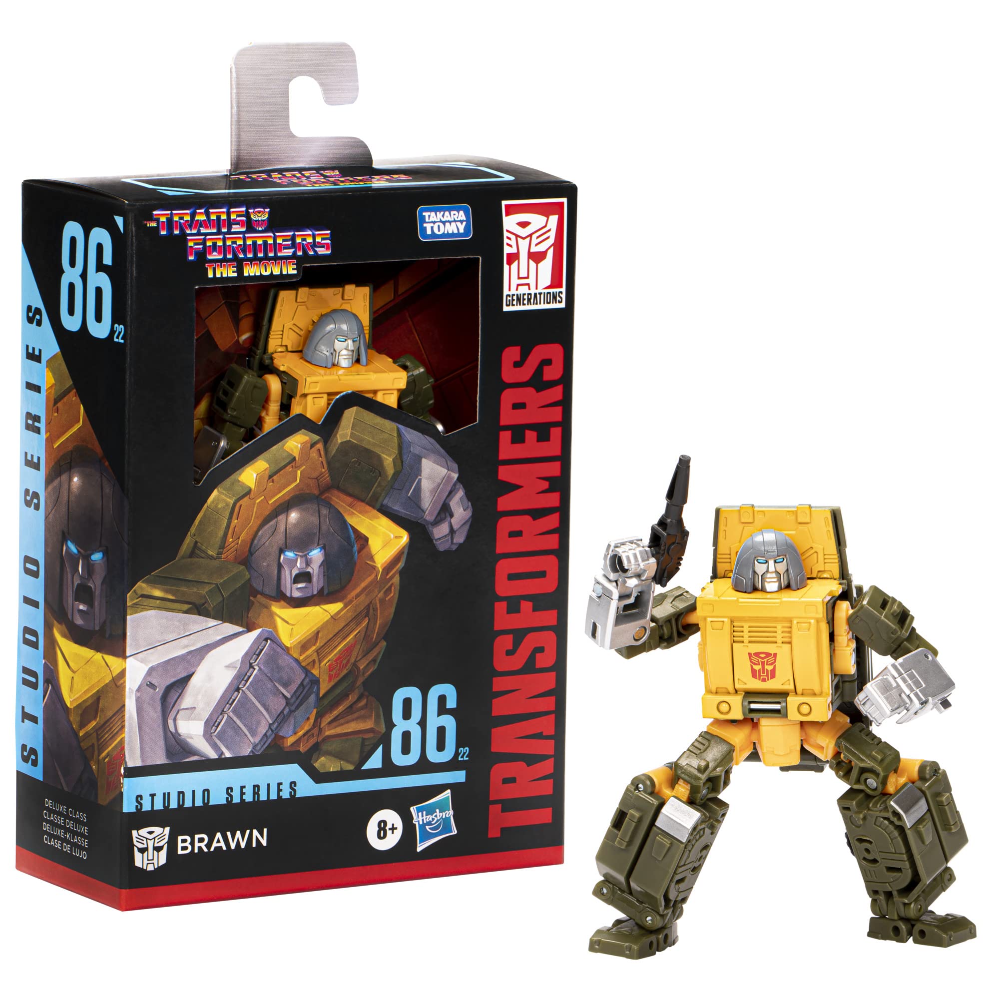 Transformers Brawn with blaster accessory for action-ready battles.