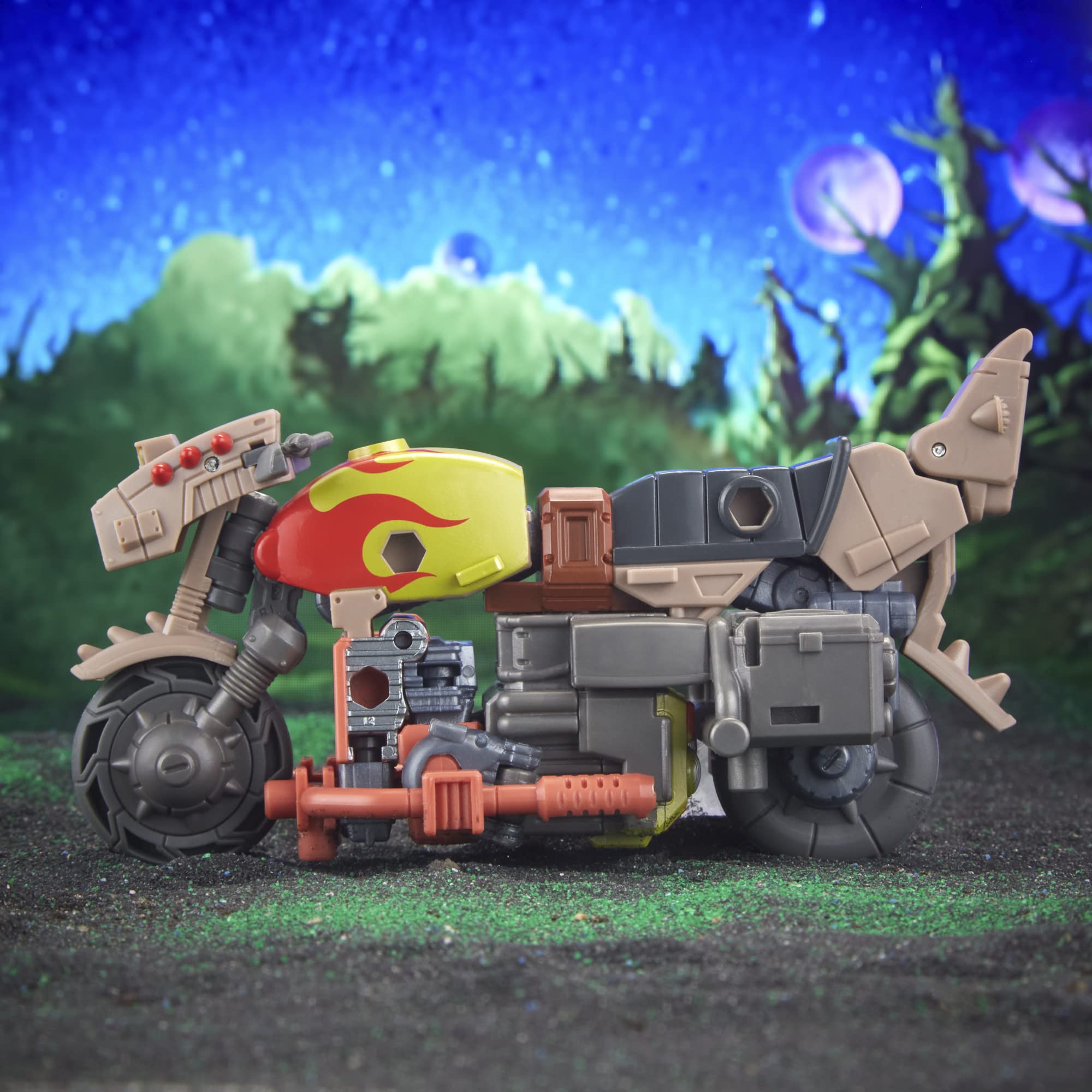 Transformers Crashbar in an action pose with other Legacy figures for battles.