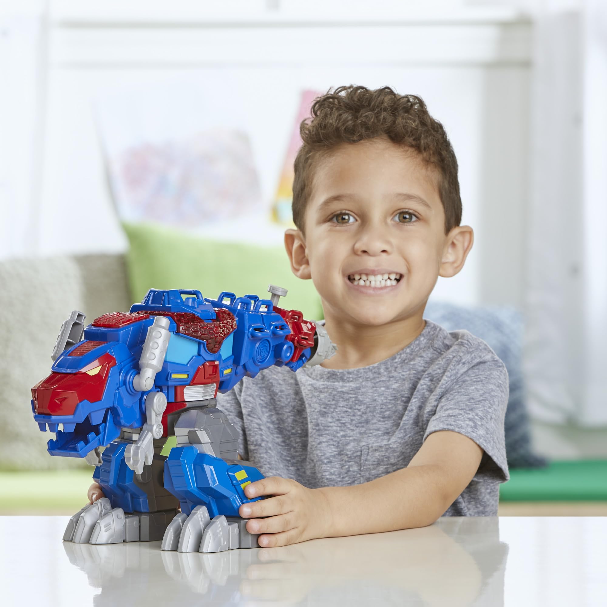 Transformers Dinobot Adventures Optimus Prime rescue drill spins in both modes.