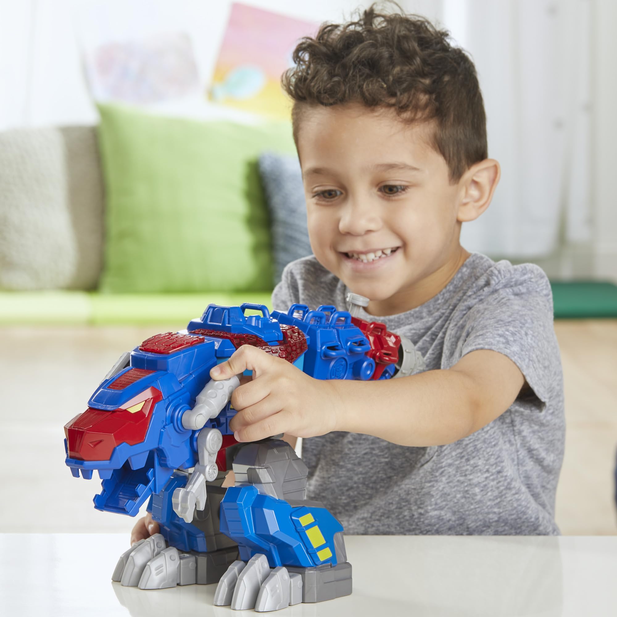 Transformers Dinobot Adventures Optimus Prime T-Rex chomping action evokes thrilling battles.