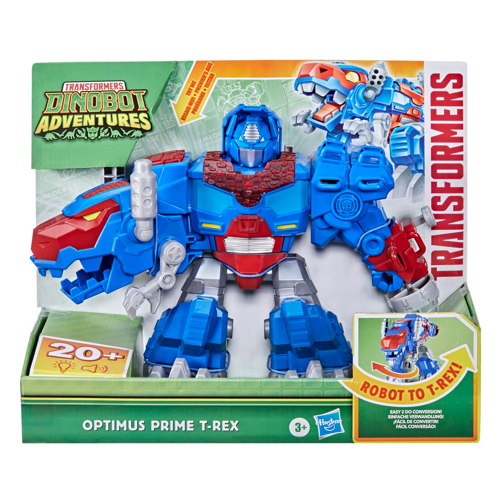 Transformers Dinobot Adventures Optimus Prime T-Rex to robot conversion in one motion for easy play.