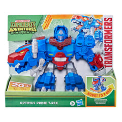 Transformers Dinobot Adventures Optimus Prime T-Rex to robot conversion in one motion for easy play.