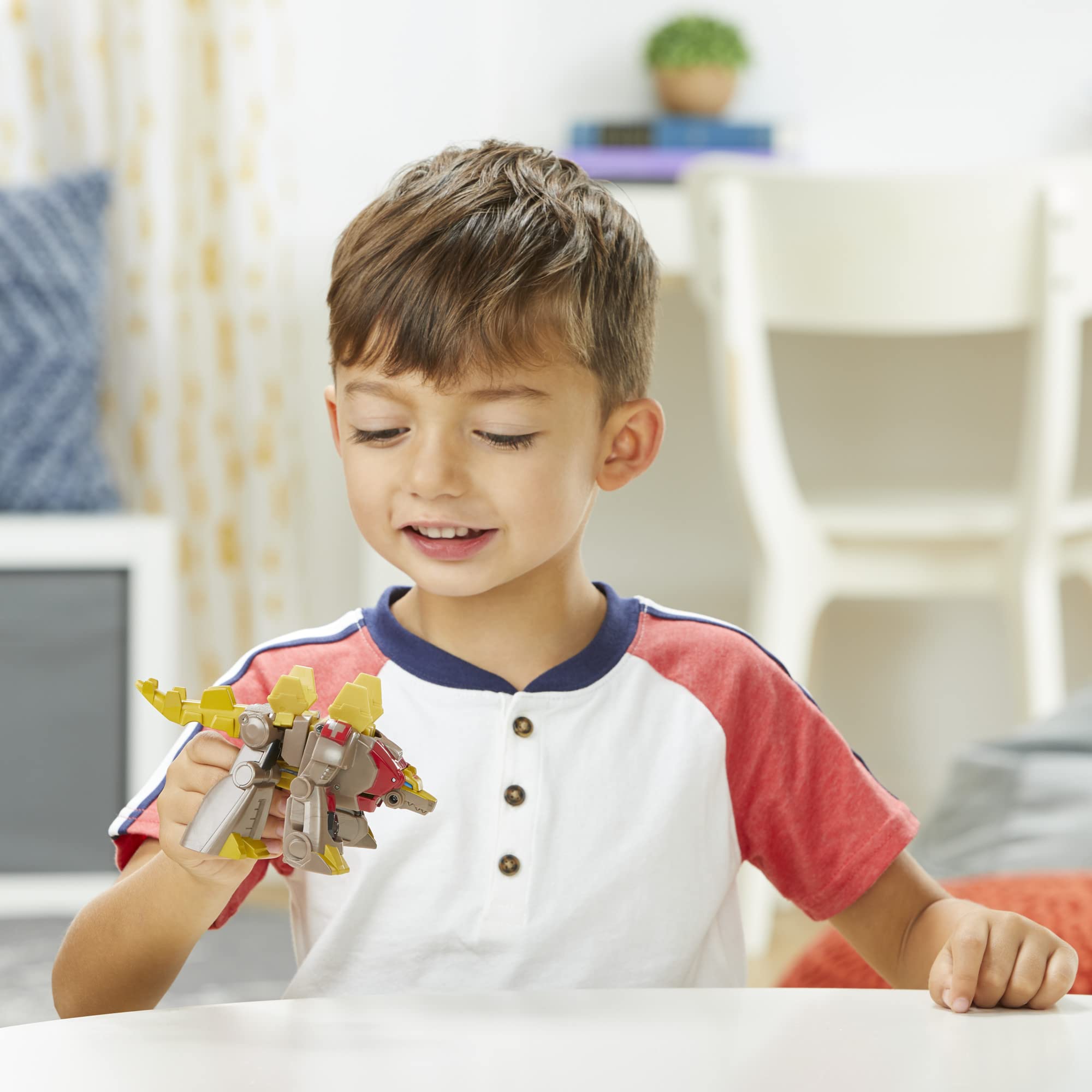 Transformers Dinobot Adventures packaging highlights recyclable design for simple setup.