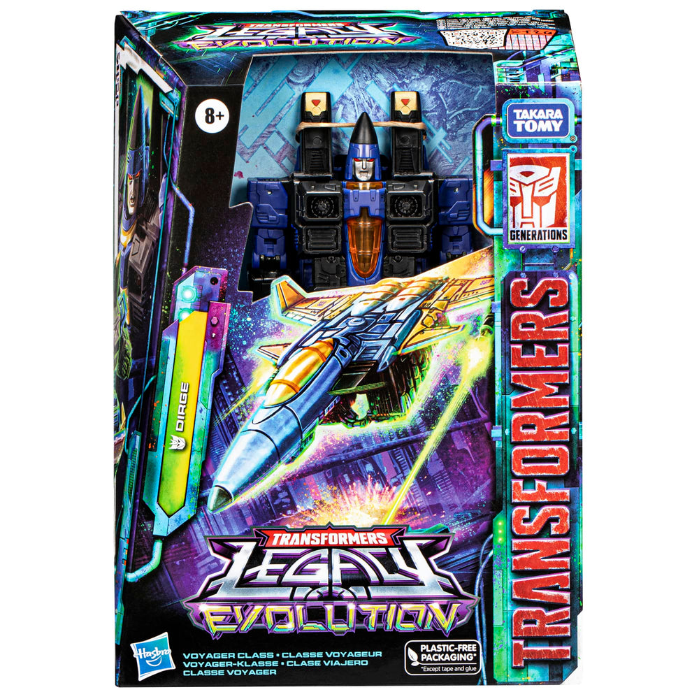 Transformers Dirge jet mode showcasing flight-ready design for aerial play.