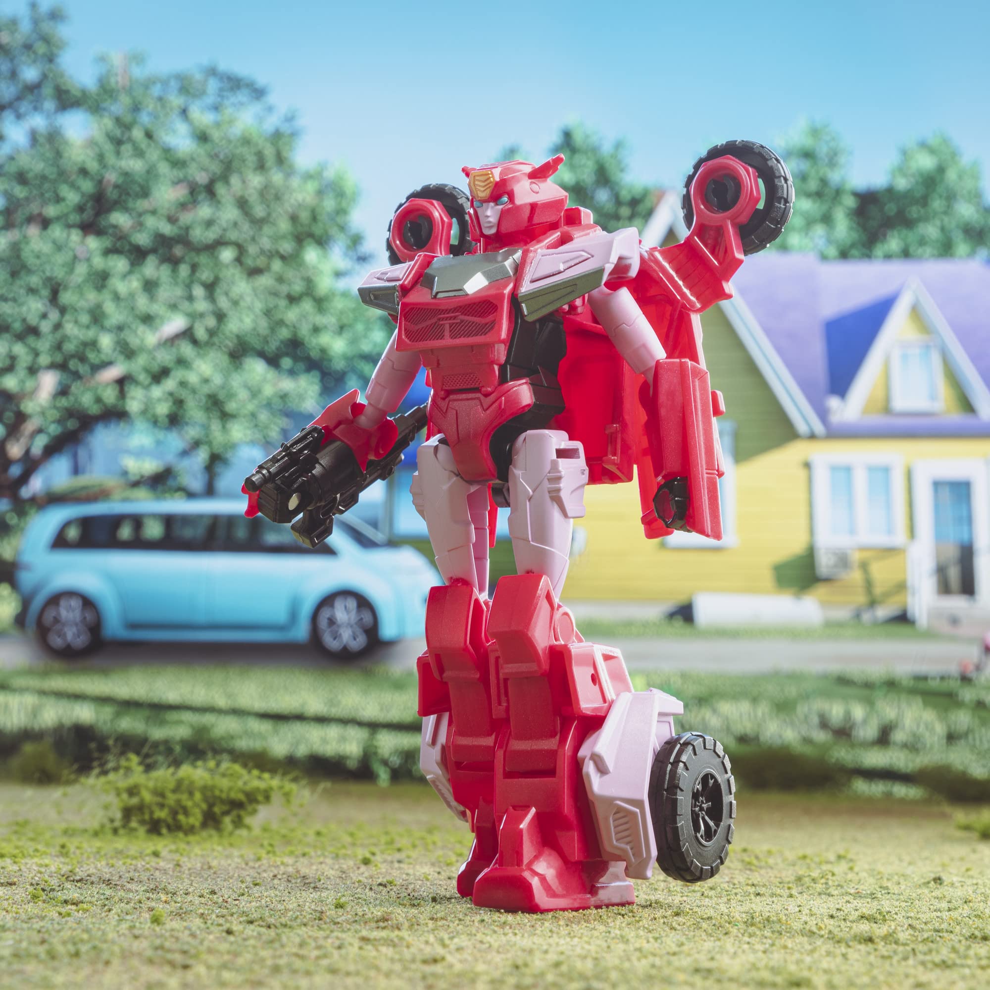 Transformers EarthSpark Elita-1 converting to a 4-wheel drive truck for imaginative play.