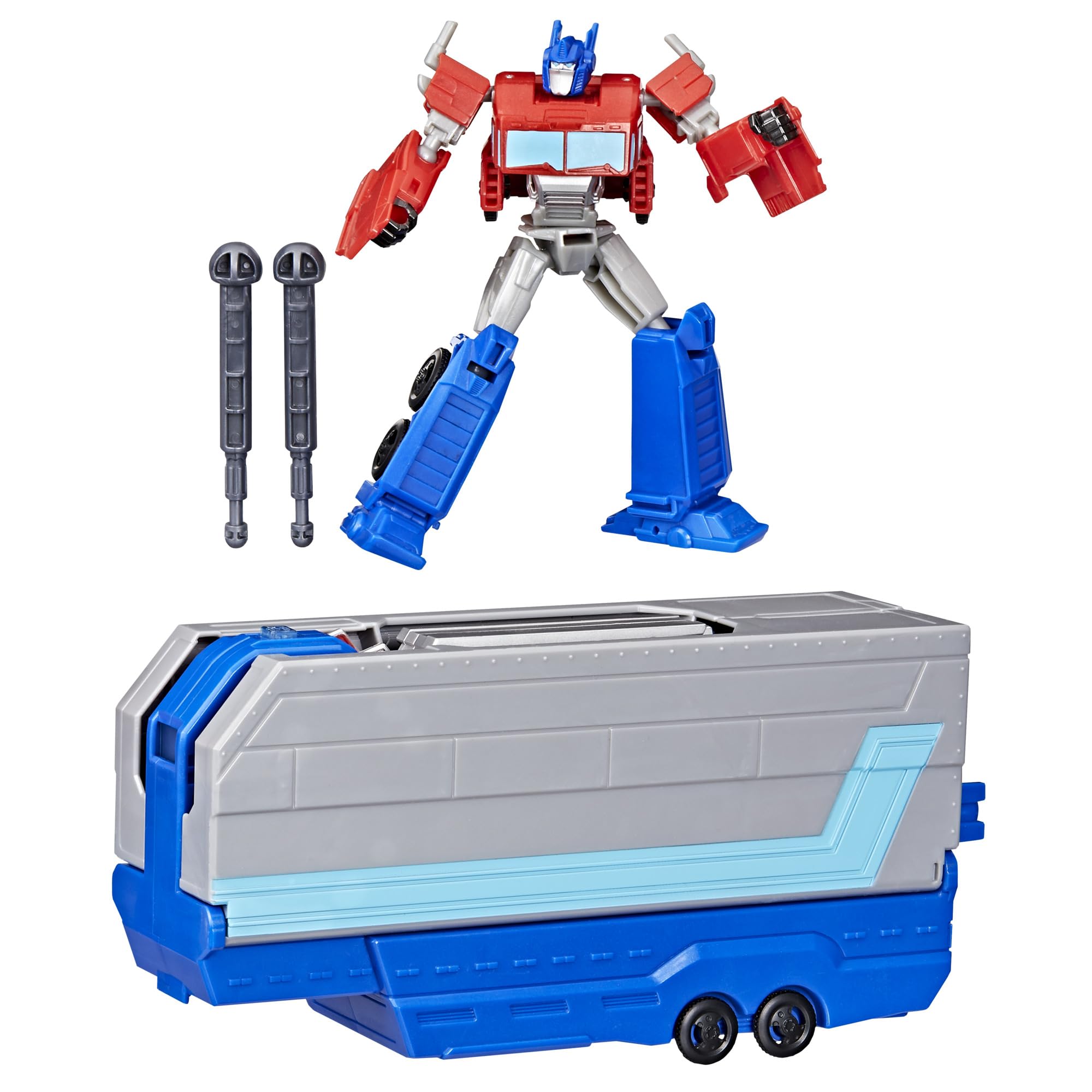 Transformers EarthSpark Optimus Prime battle trailer front view with lights
