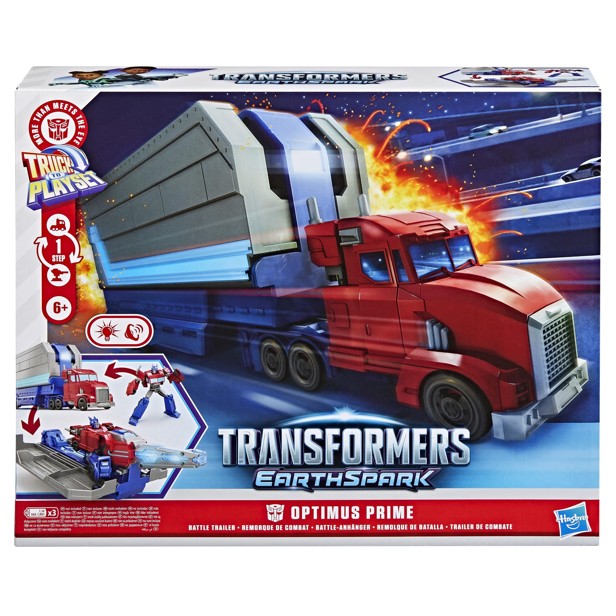 Transformers EarthSpark Optimus Prime trailer attachment angle for play