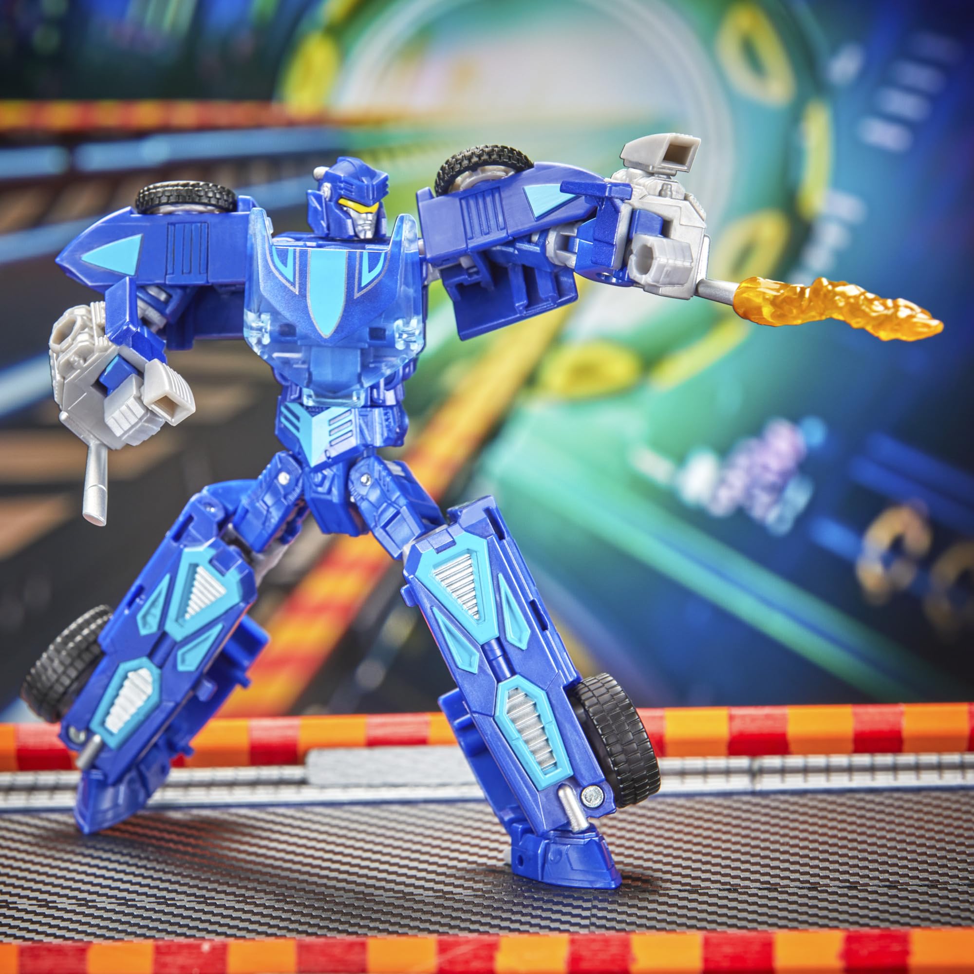 Transformers flame accessories on car mode add dramatic flair.