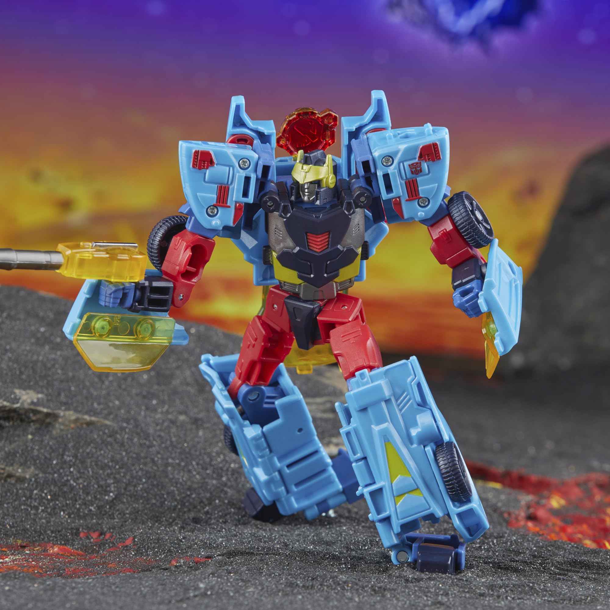Articulated legs on Transformers Hot Shot provide balanced posing stability.