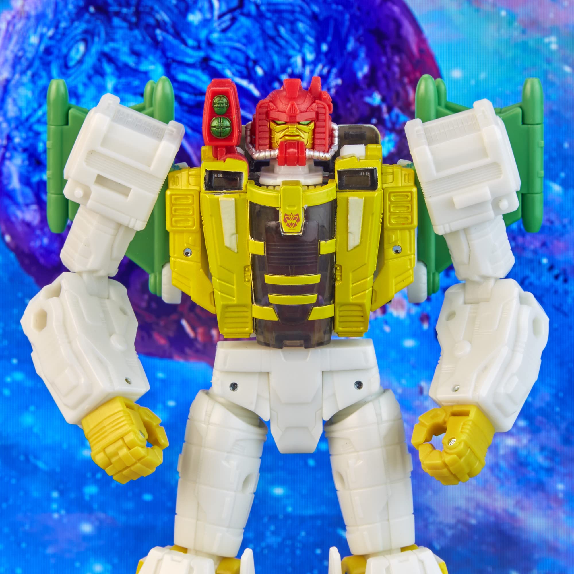 Transformers Jhiaxus with Energon blaster attached in both modes for dynamic posing.