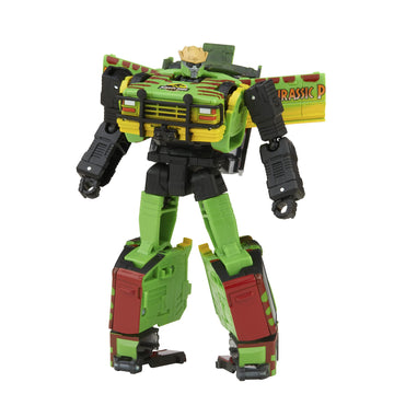 Transformers Tyrannocon Rex with Jurassic Park packaging cues.