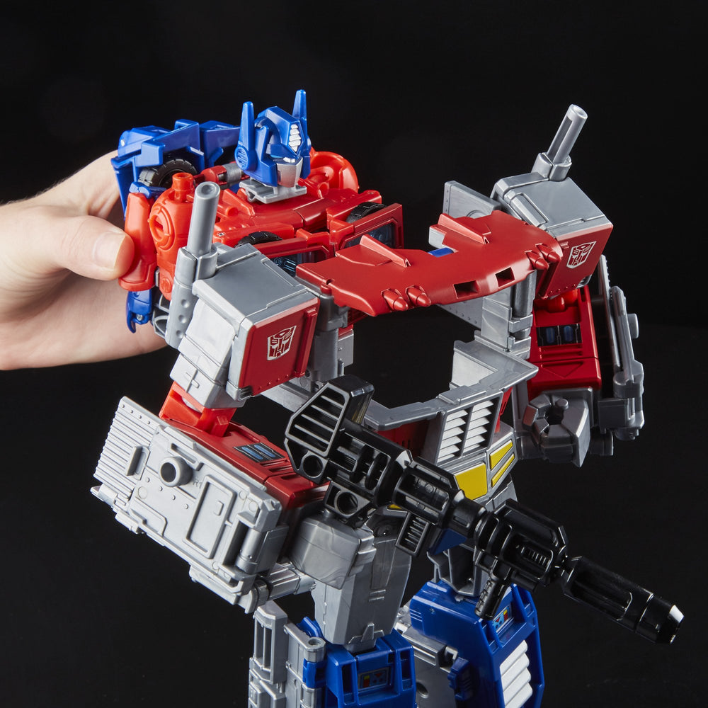 Transformers Leader Class Optimus Prime figure ready for action-packed display.