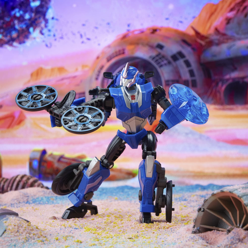 Transformers Legacy Arcee motorcycle mode in dynamic vehicle pose for display and action