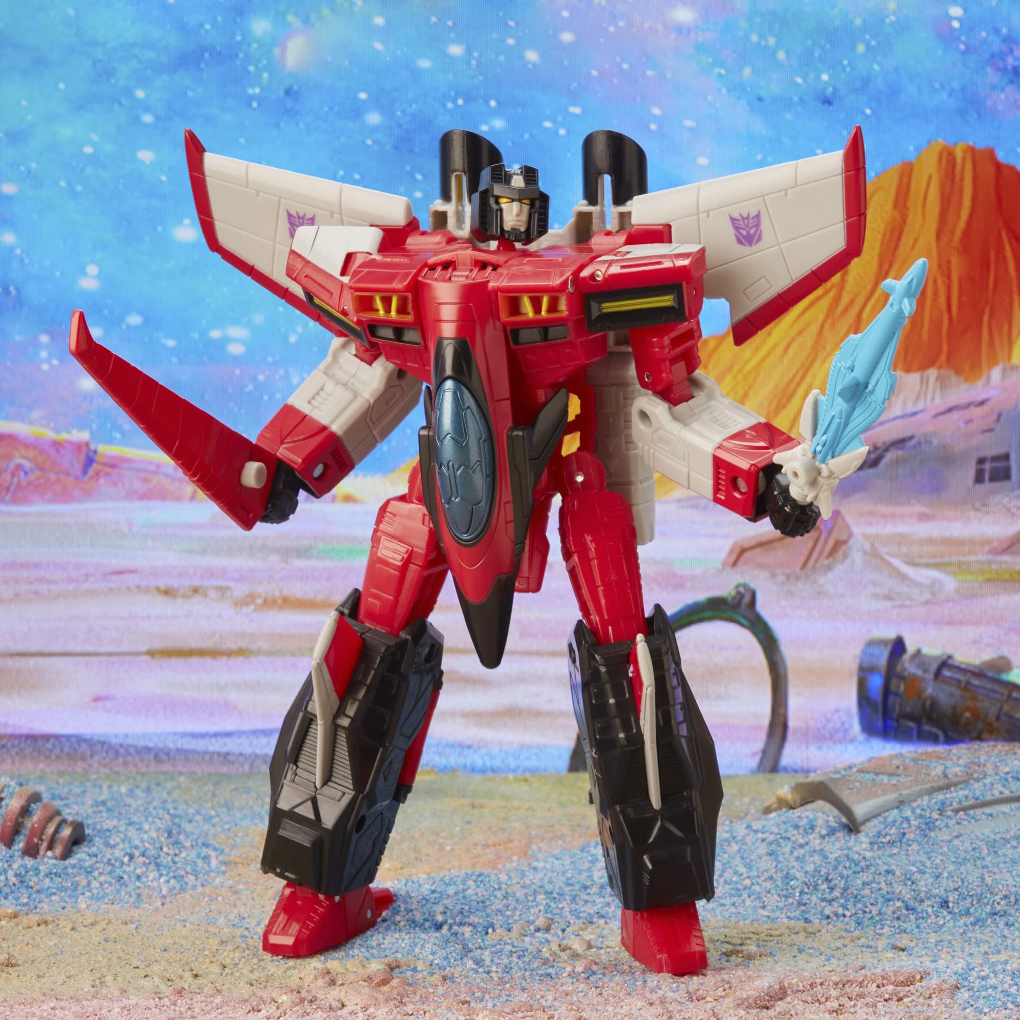 Transformers Legacy Armada Starscream 7-inch scale with other Legacy figures for display.