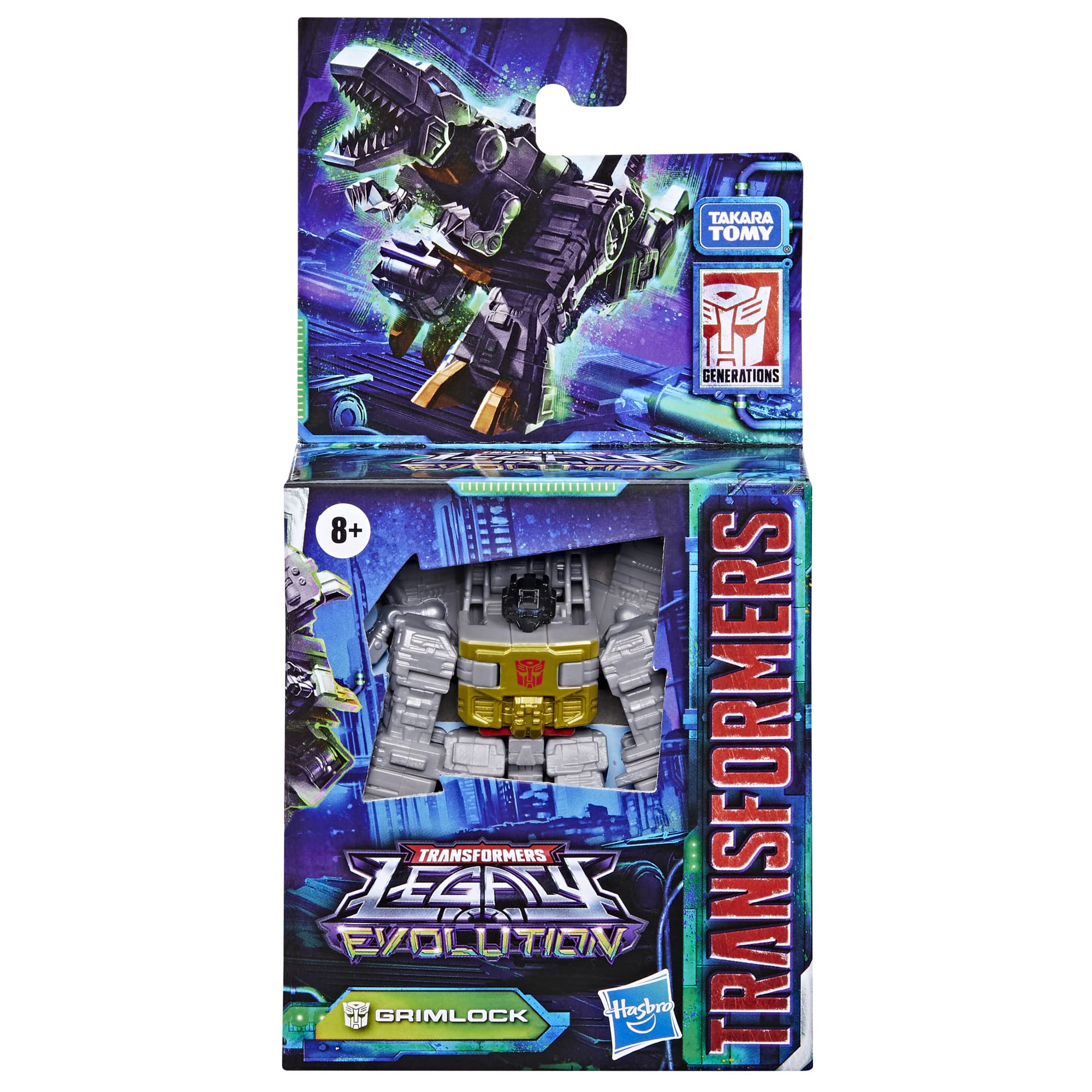 Transformers Legacy packaging featuring Grimlock and the six-dinobot lineup.