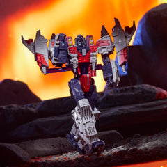 Transformers Legacy Starscream blaster, Cyber-Key, and jet wings enrich battle-ready setup.
