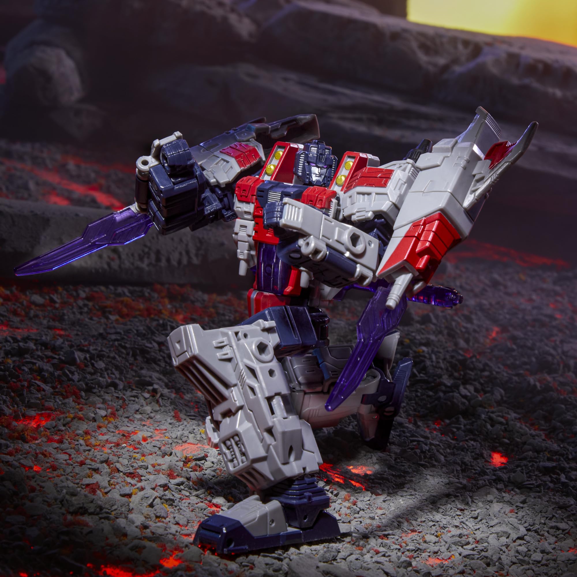 Transformers Legacy Starscream jet-wing attachments provide mode-compatible play.