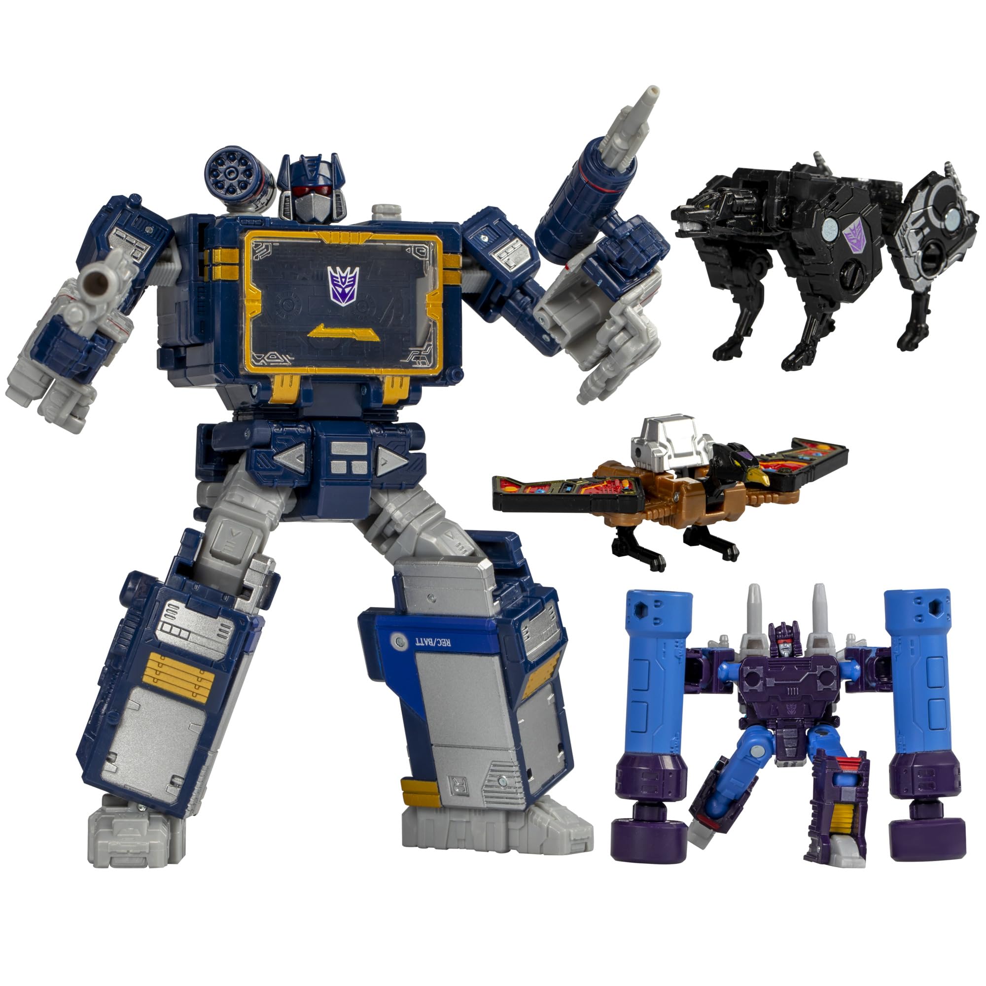 Transformers Legacy United Soundwave in robot-to-cassette mode for dynamic display and play.
