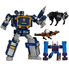 Transformers Legacy United Soundwave in robot-to-cassette mode for dynamic display and play.