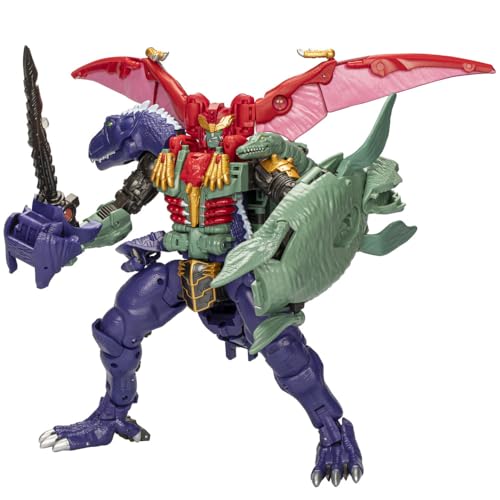 Transformers Magmatron dinosaur forms Skysaurus, Landsaurus, and Seasaurus for imaginative play.