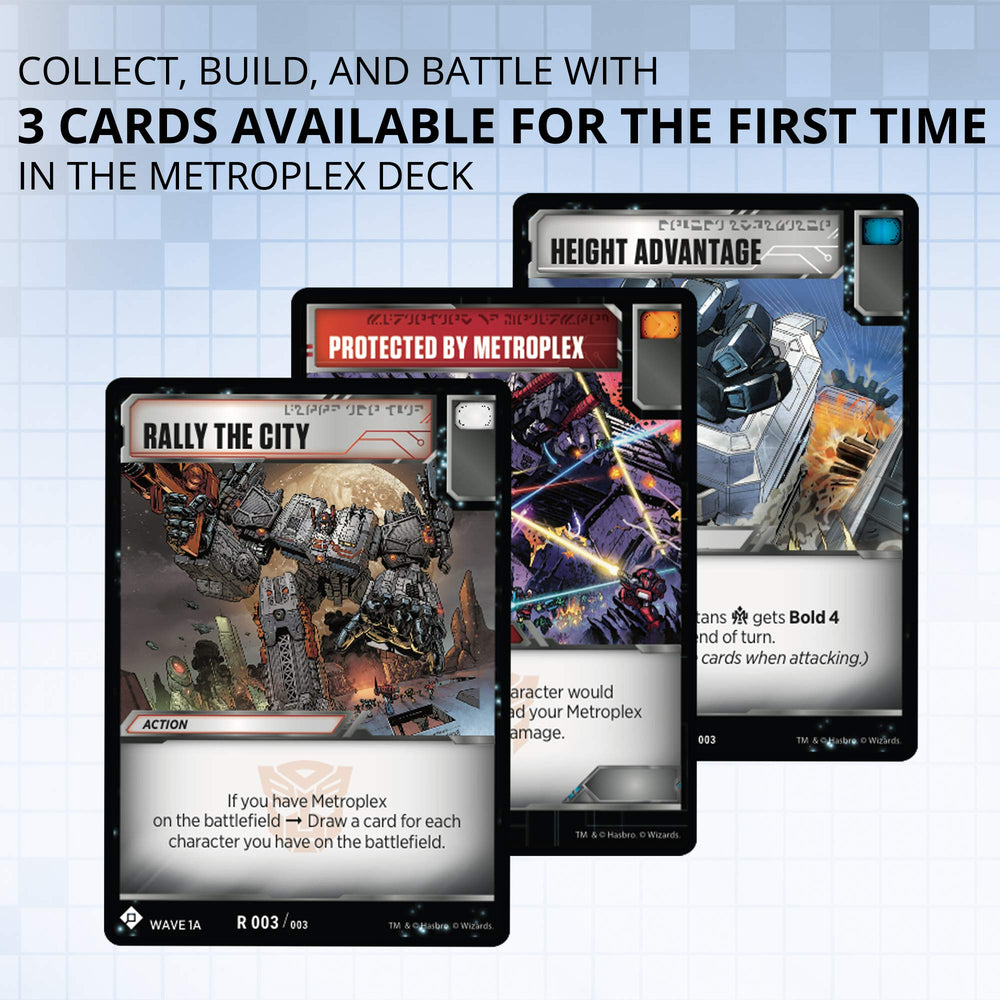Transformers Metroplex deck image shows 40 battle cards for varied tactics.