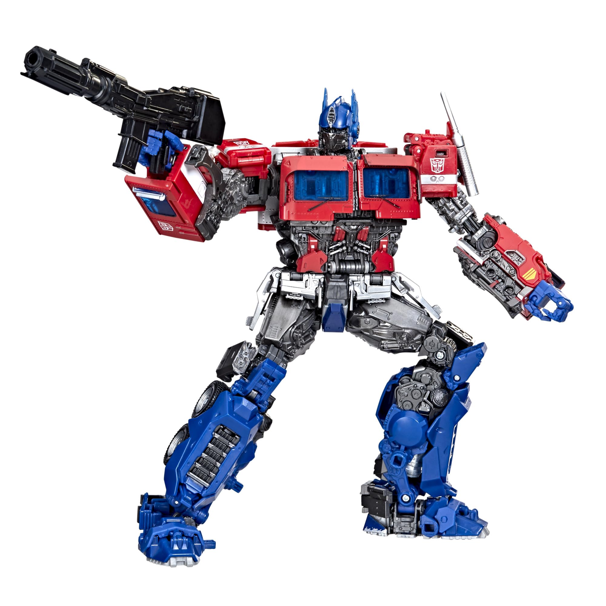 Transformers MPM12 Optimus Prime robot mode with articulation for poseability.