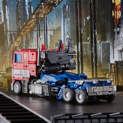 Transformers MPM12 Optimus Prime display-ready collectible for shelves.