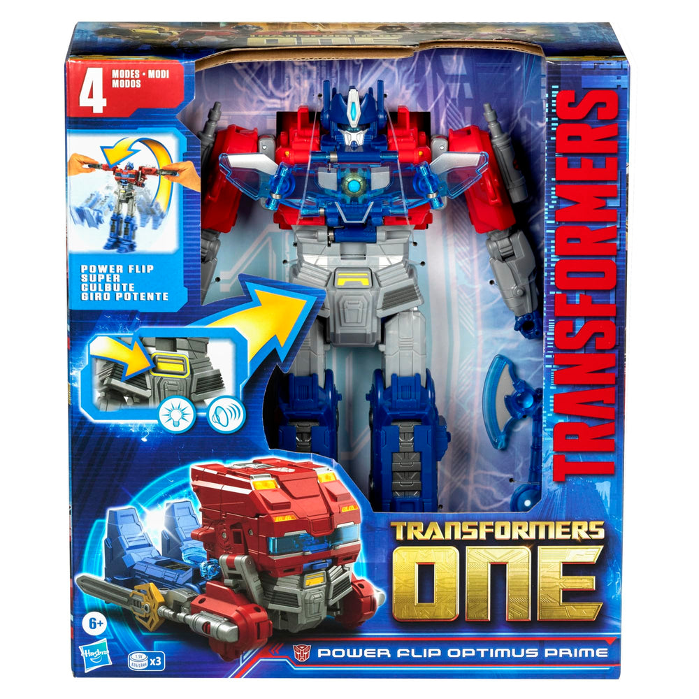 Transformers One Power Flip Optimus Prime in Cybertronian Truck mode for adventure scenes.