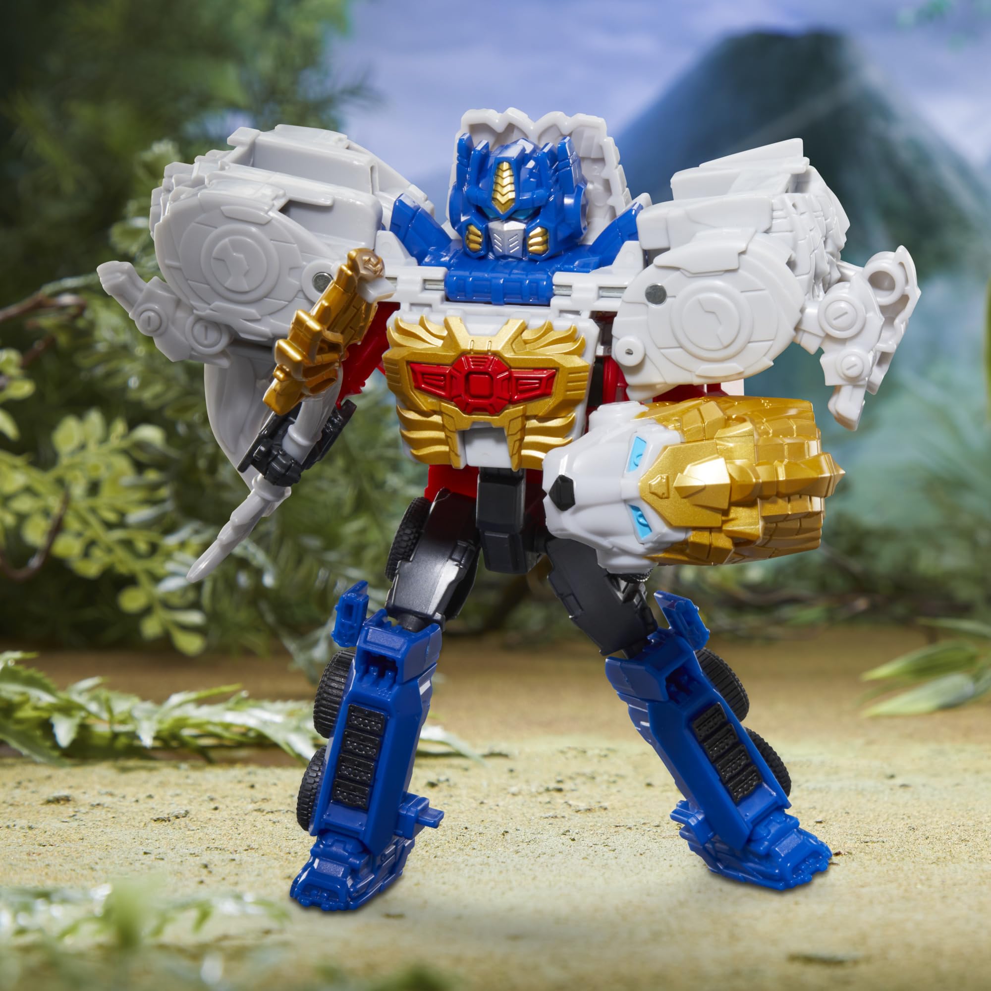 Transformers Lionblade armor mode attached to Optimus Prime for enhanced defense