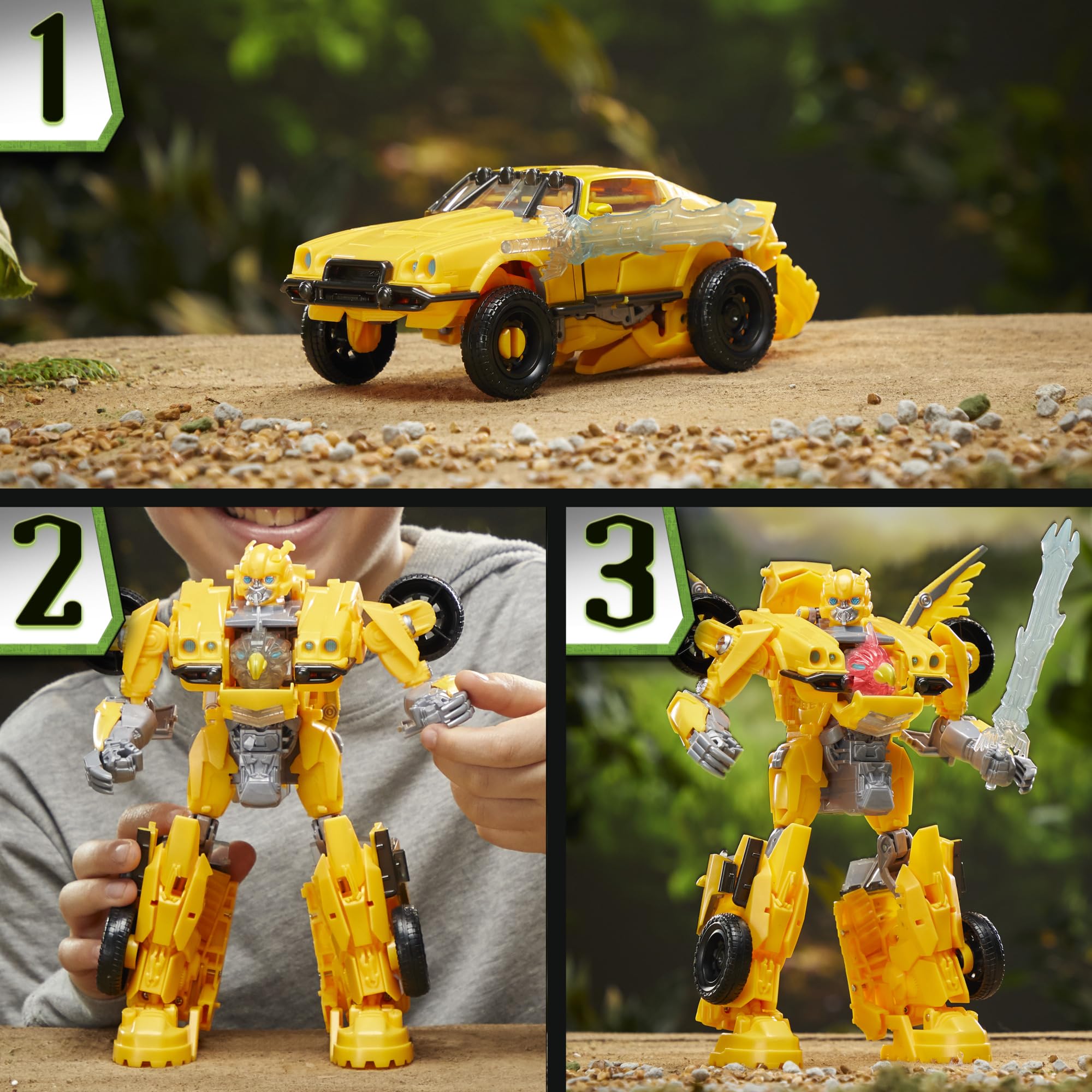 Transformers Beast-Mode Bumblebee ten-inch figure stands securely for display and posing.