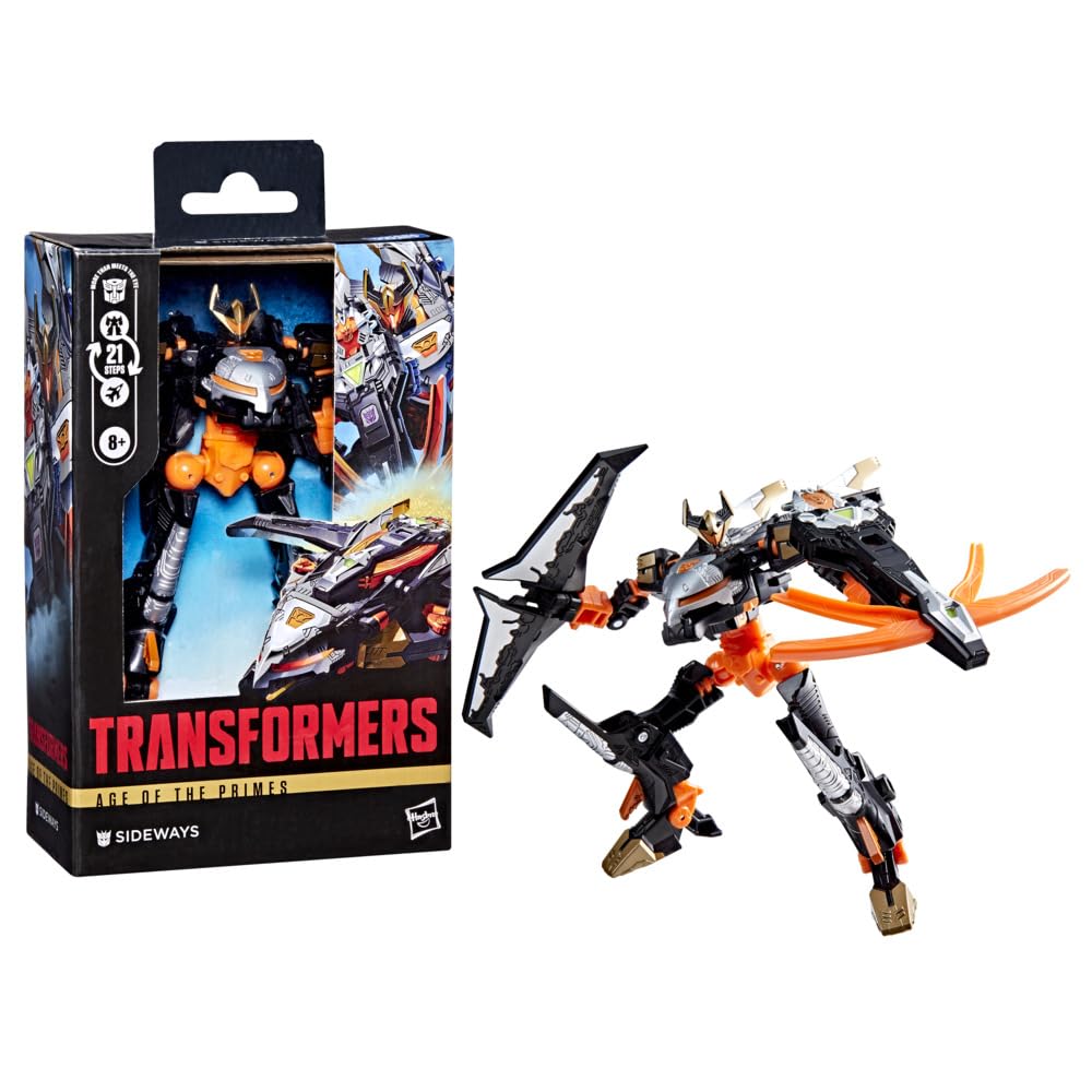 Transformers Age of the Primes Sideways in robot-to-jet mode for display and play.